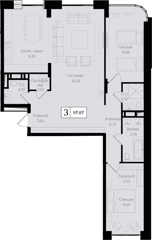 2-комнатная квартира в ЖК Деснаречье на 12 этаже в 4 секции. Сдача в 1 кв. 2026 г.