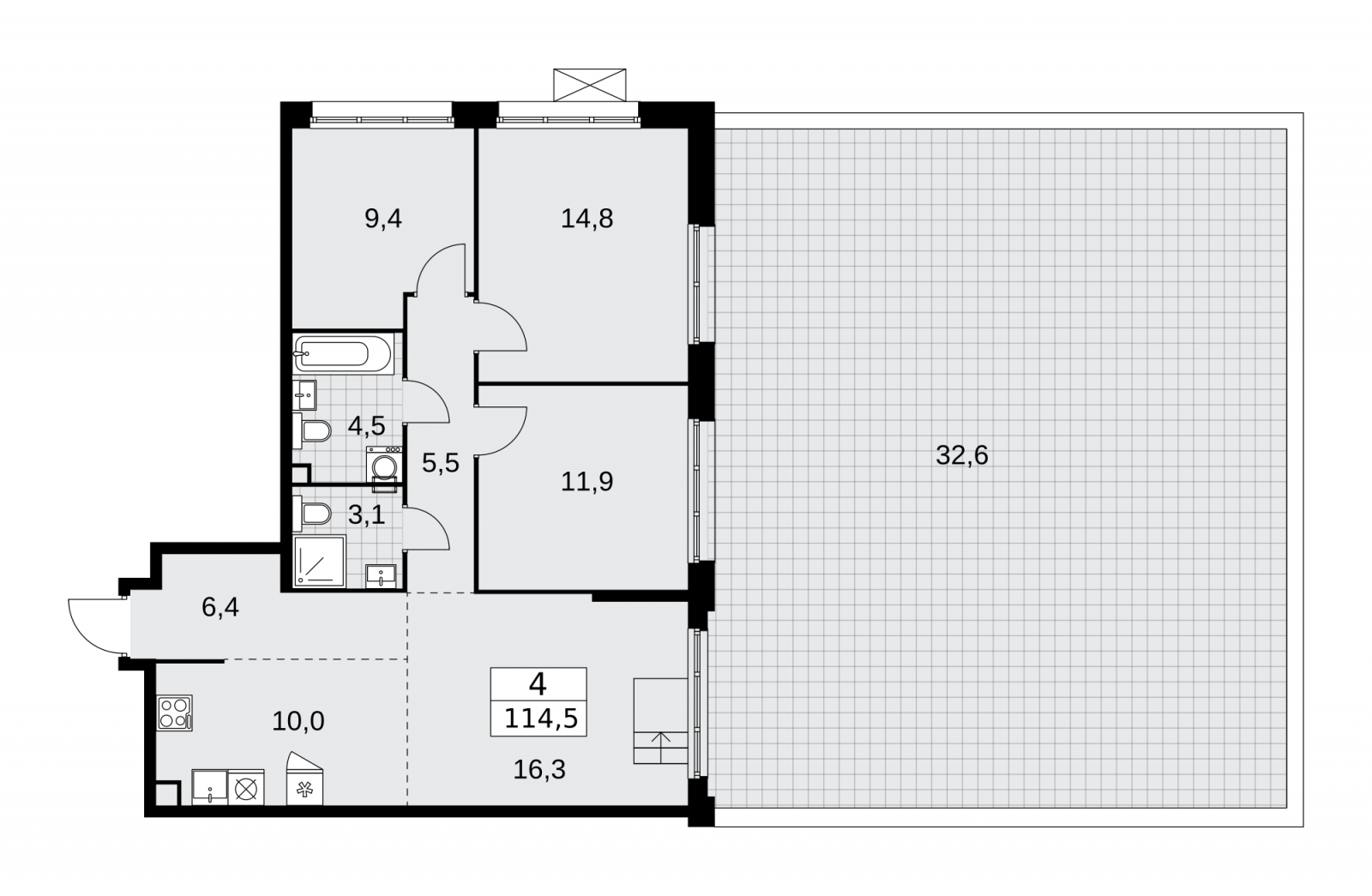 4-комнатная квартира в ЖК Деснаречье на 2 этаже в 1 секции. Сдача в 1 кв. 2026 г.
