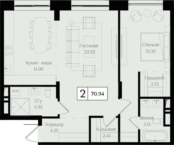 2-комнатная квартира в ЖК Преображенская площадь на 16 этаже в 2 секции. Сдача в 3 кв. 2025 г.