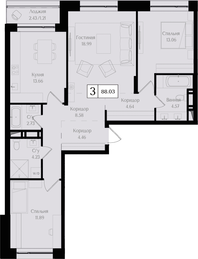 4-комнатная квартира с отделкой в ЖК Дом на Зорге на 2 этаже в 1 секции. Сдача в 1 кв. 2026 г.