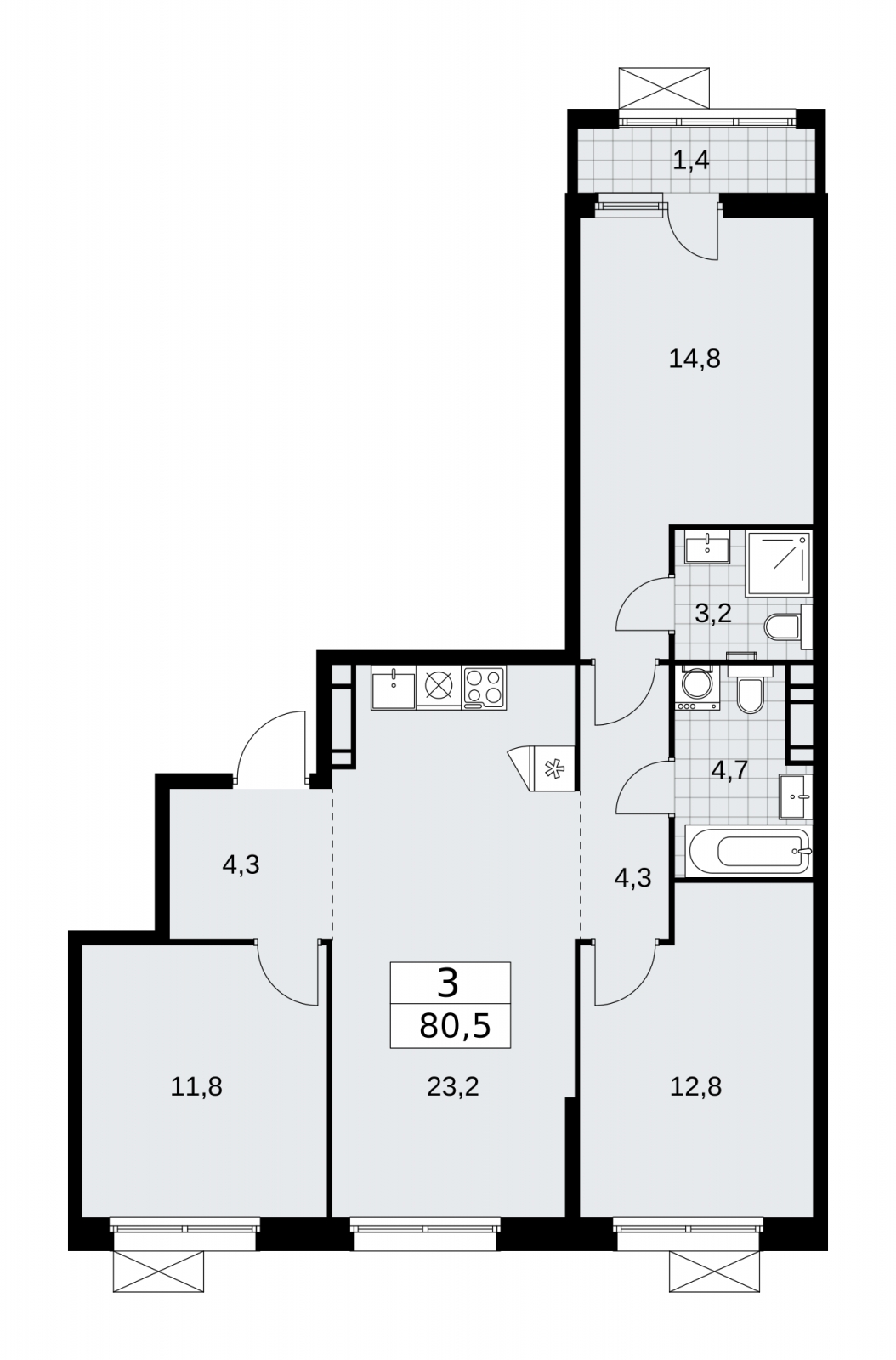 3-комнатная квартира в ЖК Клубный дом на Котельнической на 7 этаже в 4 секции. Дом сдан.