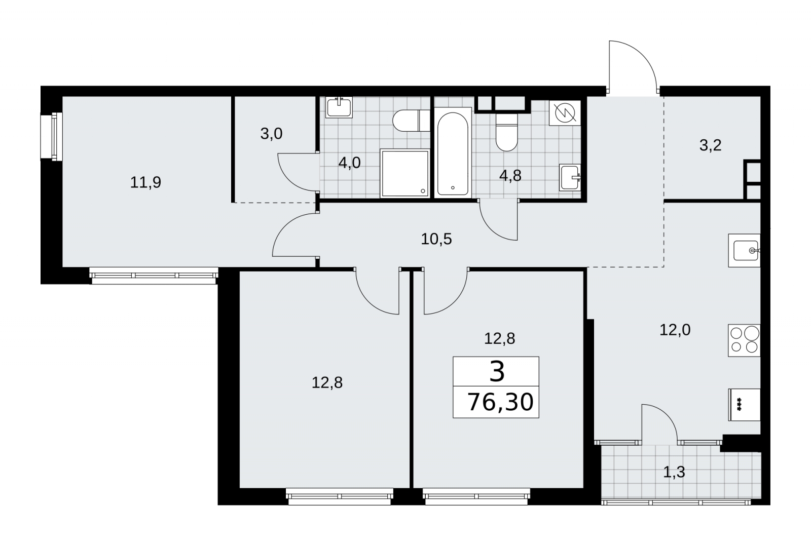 3-комнатная квартира с отделкой в ЖК Дом на Зорге на 4 этаже в 1 секции. Сдача в 1 кв. 2026 г.