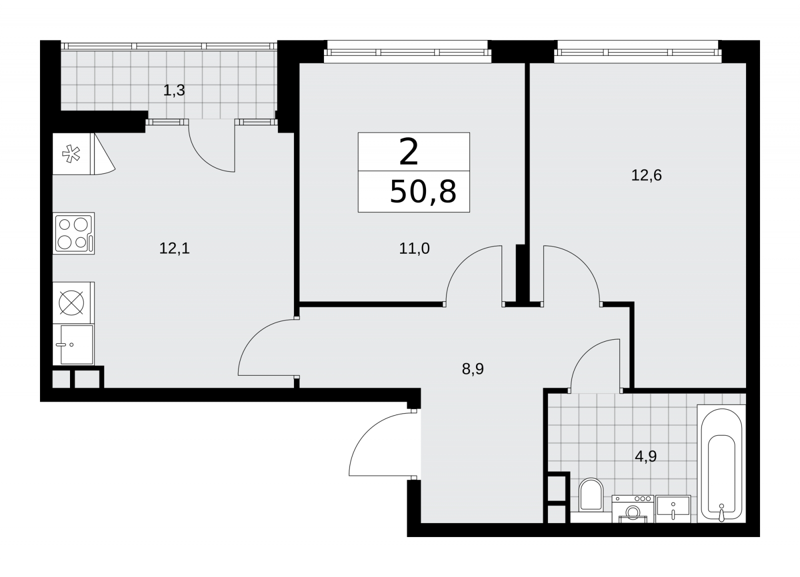 1-комнатная квартира (Студия) с отделкой в ЖК Квартал Метроном на 13 этаже в 3 секции. Сдача в 3 кв. 2026 г.