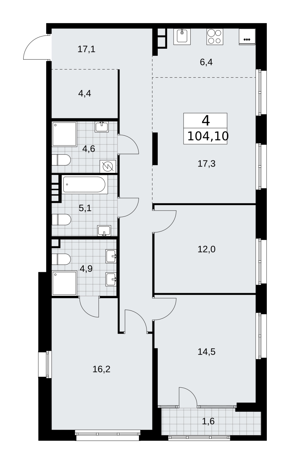 4-комнатная квартира в ЖК MYPRIORITY Basmanny на 16 этаже в 12 секции. Сдача в 3 кв. 2024 г.