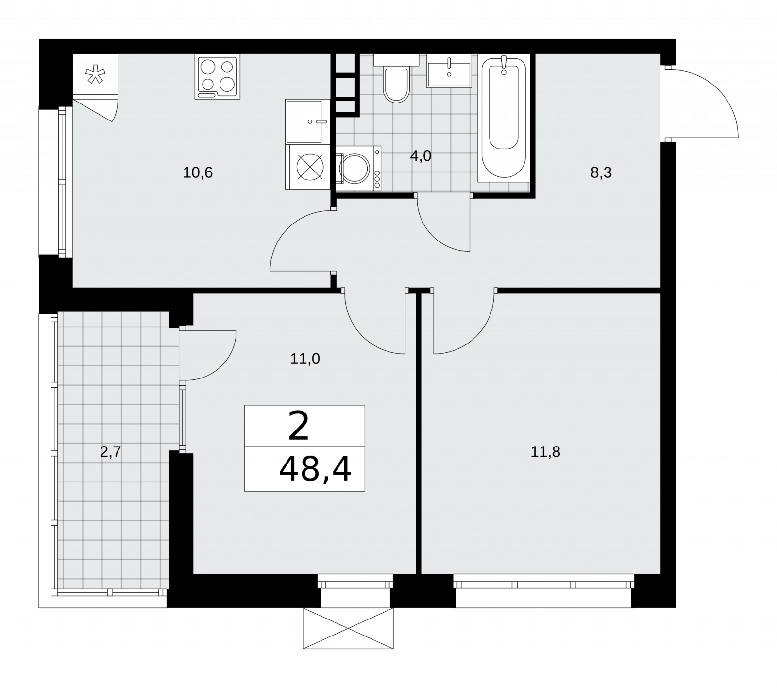 2-комнатная квартира с отделкой в ЖК Республики 205 на 6 этаже в 2 секции. Сдача в 4 кв. 2025 г.