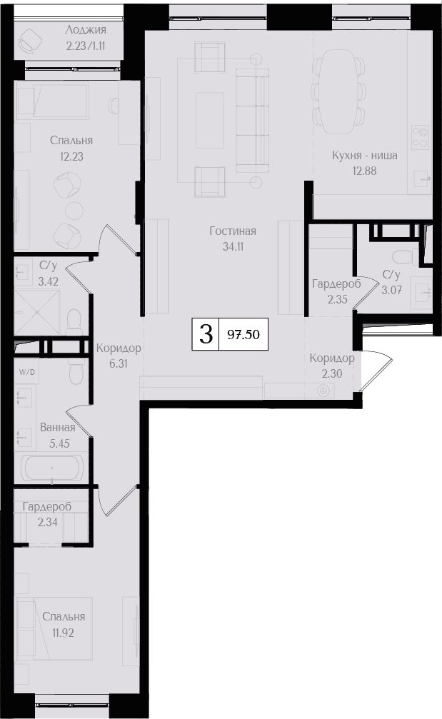 4-комнатная квартира с отделкой в ЖК Дом на Зорге на 10 этаже в 1 секции. Сдача в 1 кв. 2026 г.