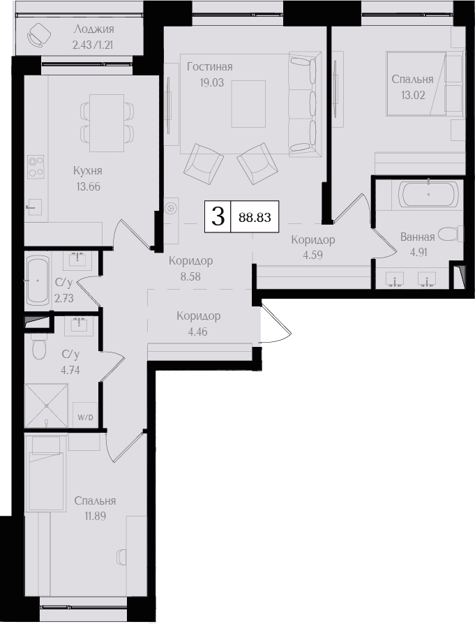 4-комнатная квартира с отделкой в ЖК Деснаречье на 11 этаже в 3 секции. Сдача в 2 кв. 2026 г.
