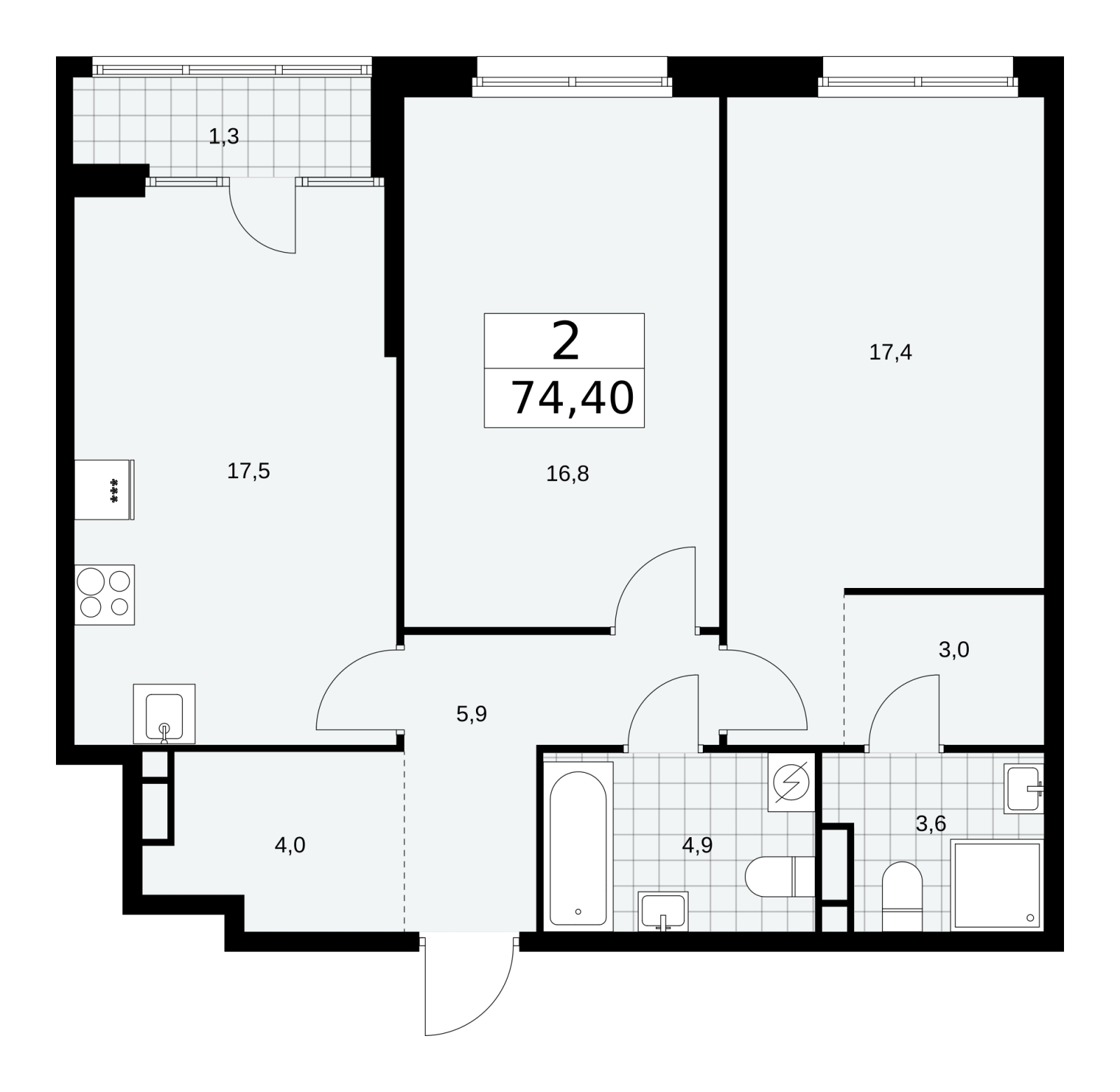 2-комнатная квартира с отделкой в ЖК Дом на Зорге на 11 этаже в 1 секции. Сдача в 1 кв. 2026 г.