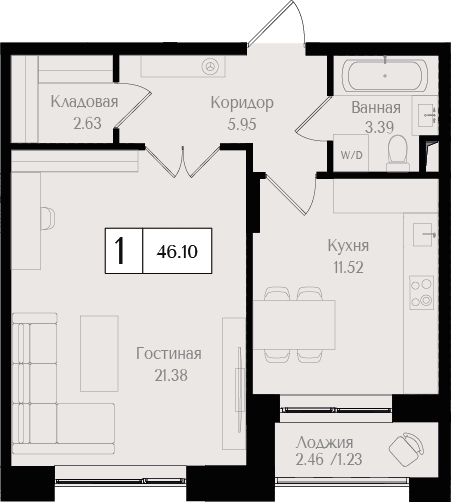 1-комнатная квартира в ЖК Преображенская площадь на 6 этаже в 2 секции. Сдача в 2 кв. 2027 г.