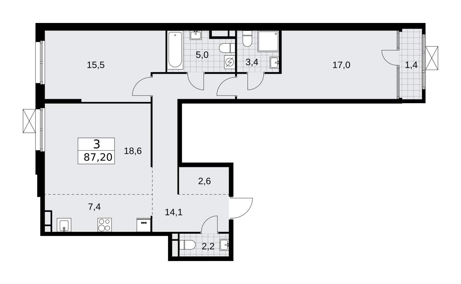 1-комнатная квартира (Студия) в ЖК UP-квартал «Воронцовский» на 6 этаже в 3 секции. Сдача в 2 кв. 2026 г.