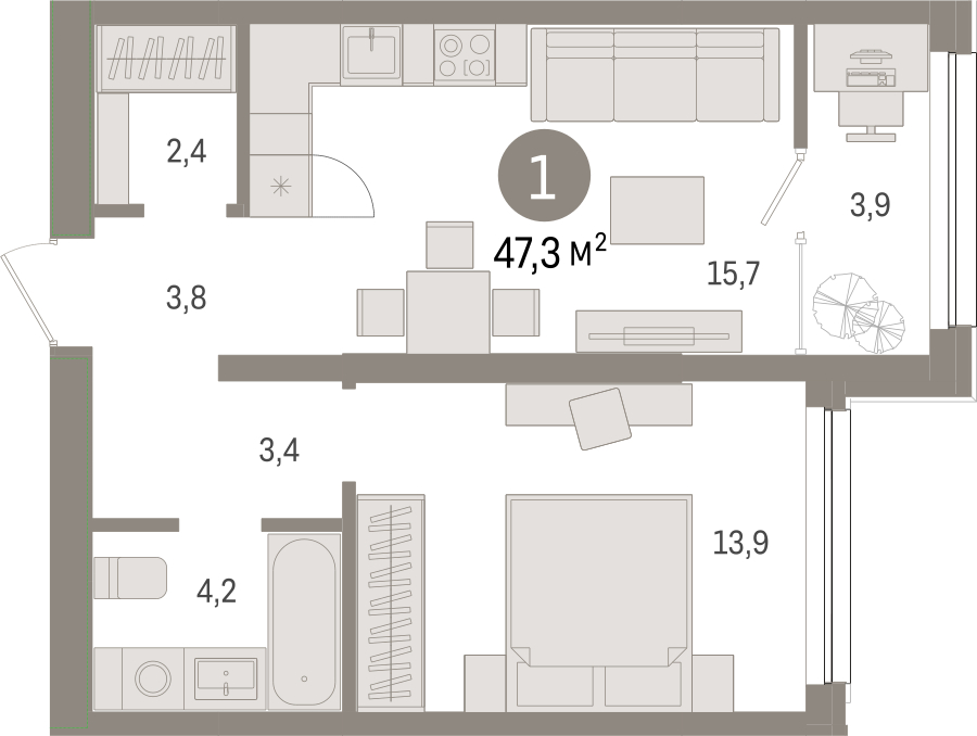 2-комнатная квартира в ЖК Преображенская площадь на 4 этаже в 3 секции. Сдача в 2 кв. 2027 г.