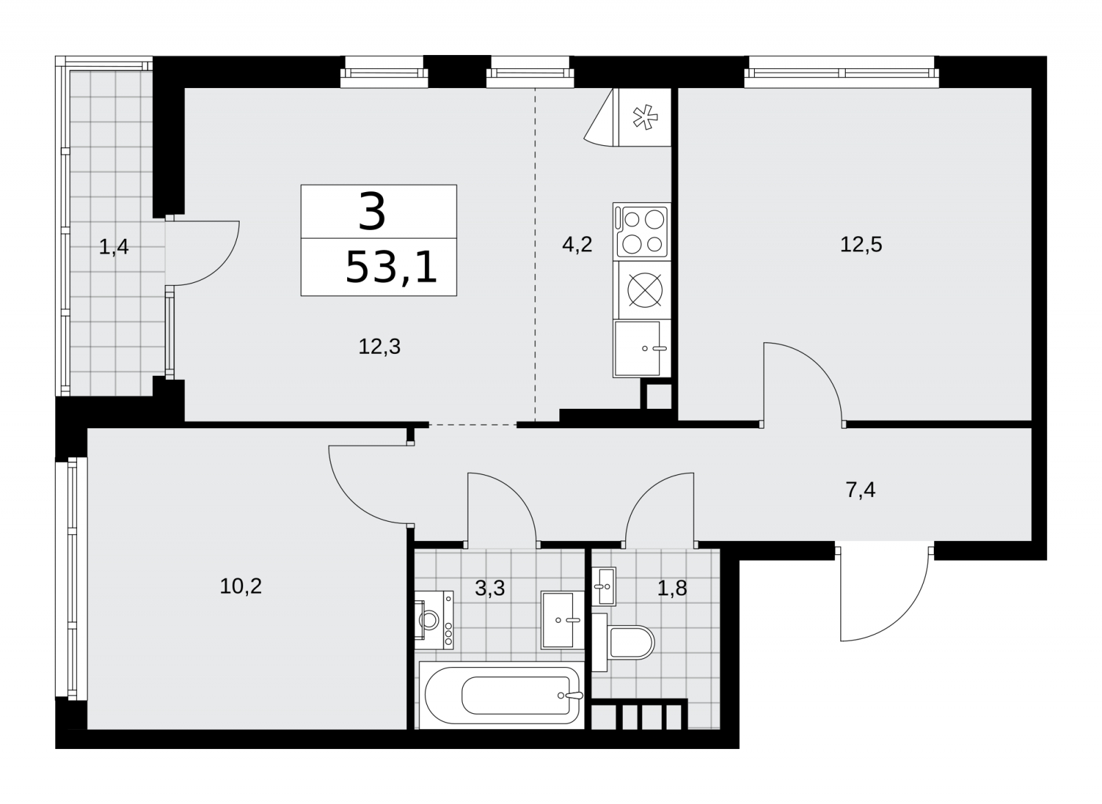 2-комнатная квартира в ЖК Деснаречье на 11 этаже в 2 секции. Сдача в 1 кв. 2026 г.