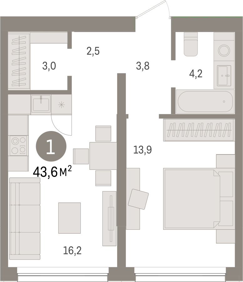 1-комнатная квартира (Студия) в ЖК Деснаречье на 11 этаже в 2 секции. Сдача в 1 кв. 2026 г.
