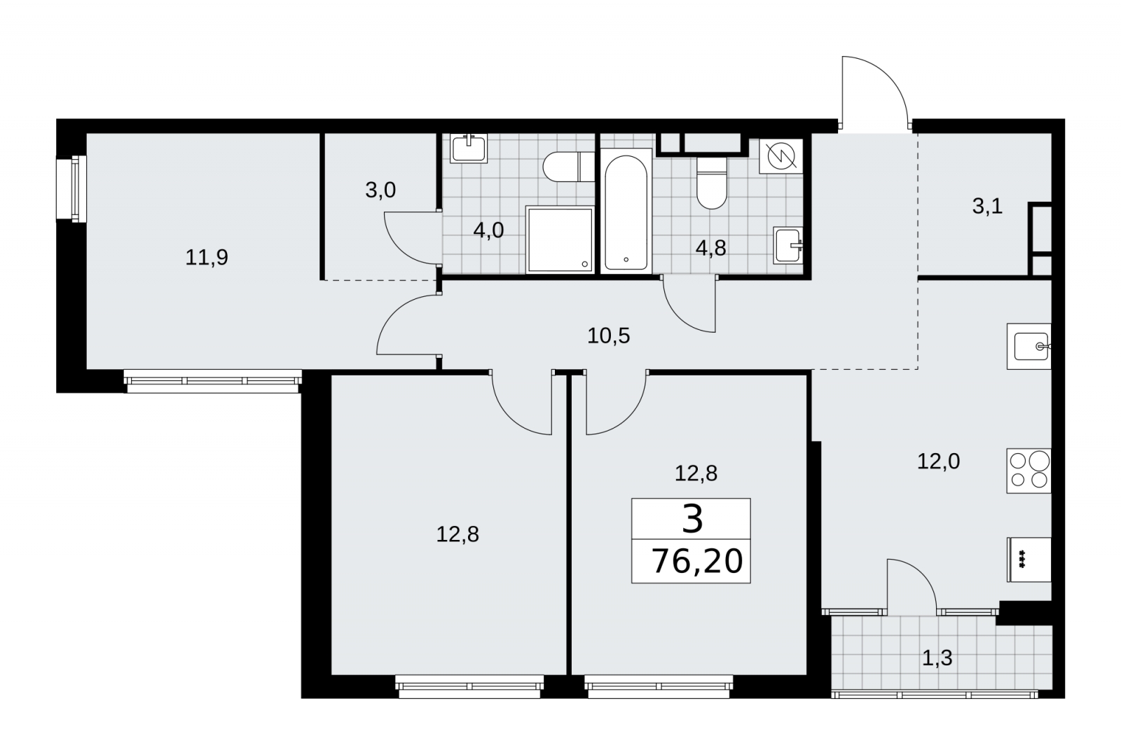 3-комнатная квартира с отделкой в ЖК Деснаречье на 9 этаже в 2 секции. Сдача в 2 кв. 2026 г.