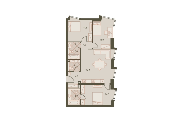 1-комнатная квартира с отделкой в Велнес-квартал Никольский на 12 этаже в 3 секции. Сдача в 4 кв. 2023 г.