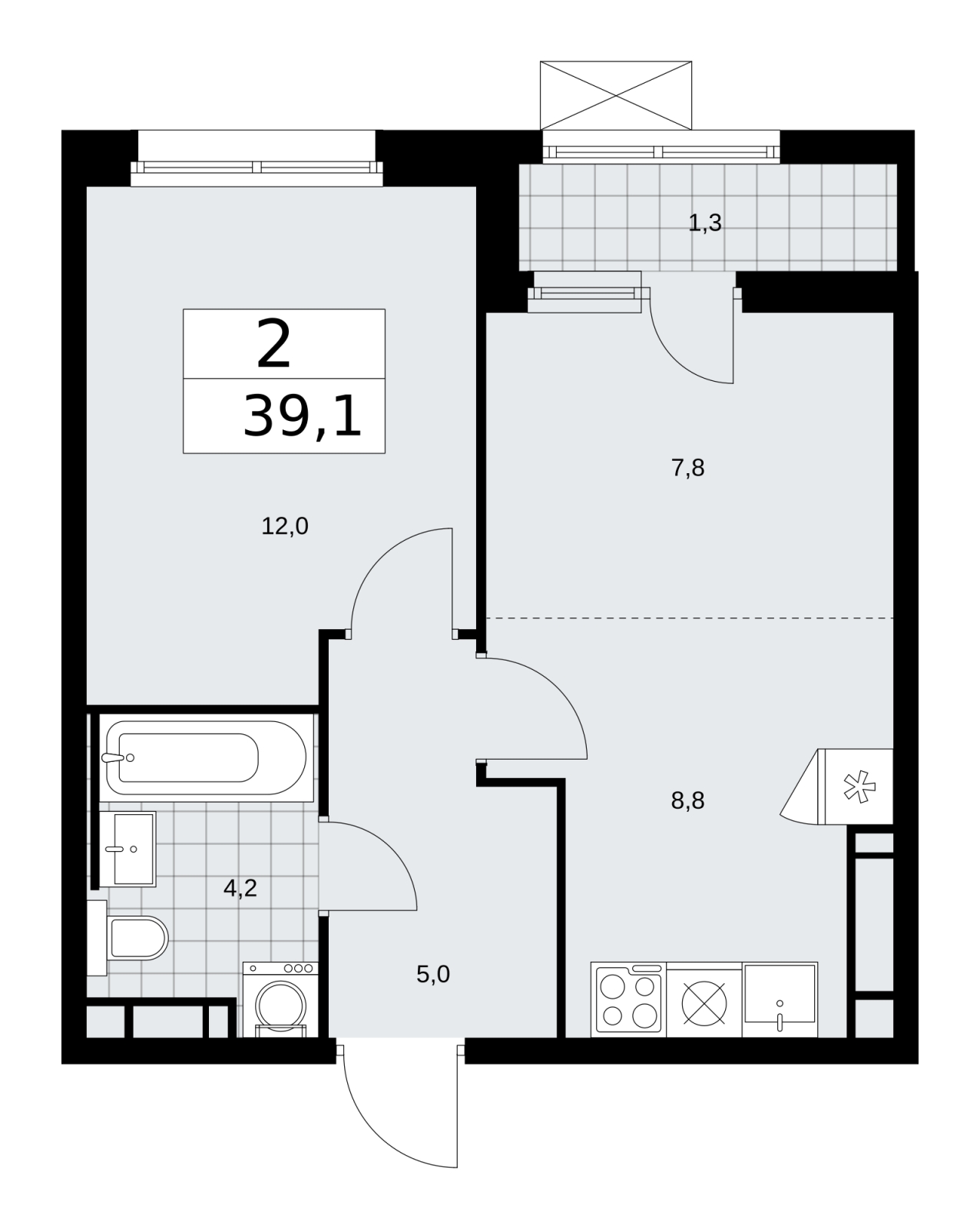 1-комнатная квартира (Студия) в ЖК Скандинавия на 17 этаже в 2 секции. Сдача в 2 кв. 2026 г.