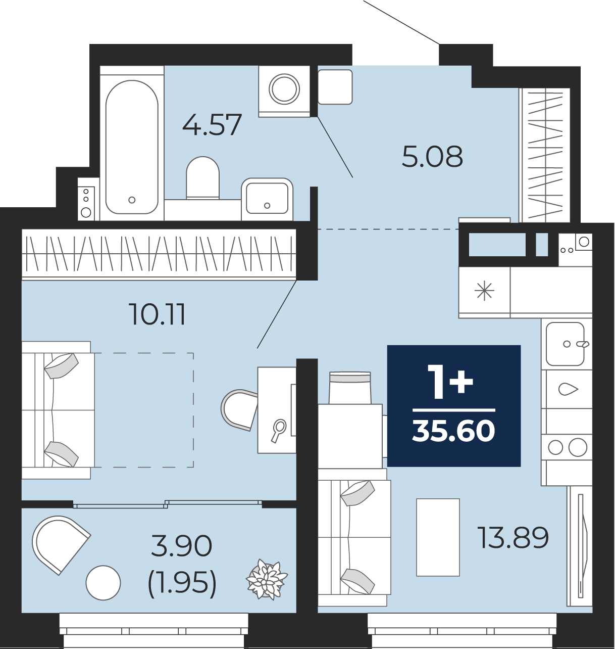 3-комнатная квартира с отделкой в ЖК Eniteo на 14 этаже в 1 секции. Дом сдан.