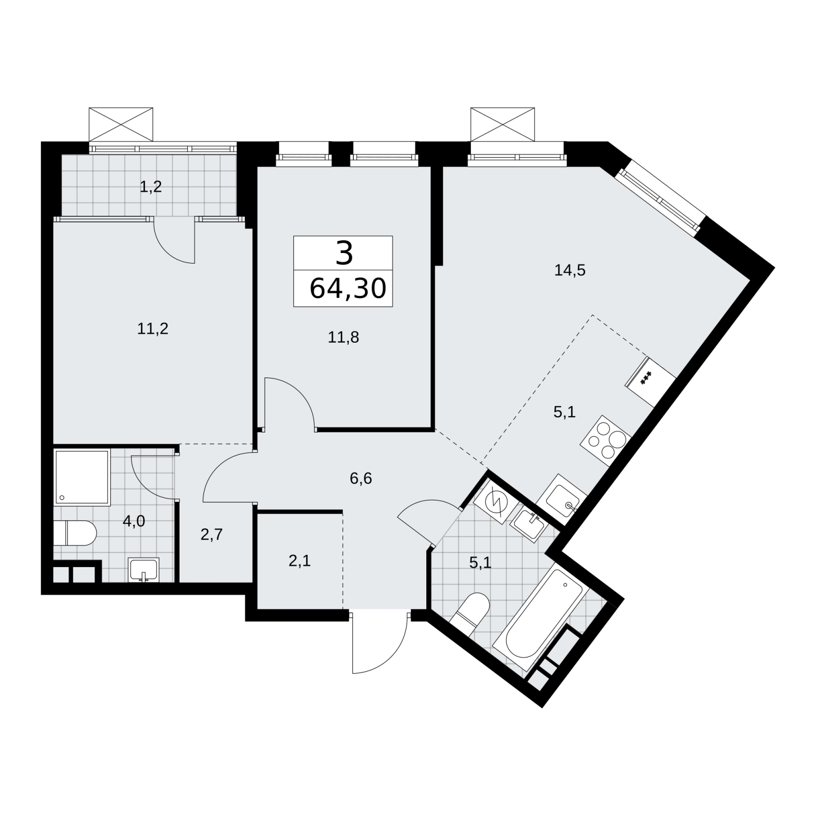 4-комнатная квартира в ЖК Деснаречье на 9 этаже в 3 секции. Сдача в 1 кв. 2026 г.