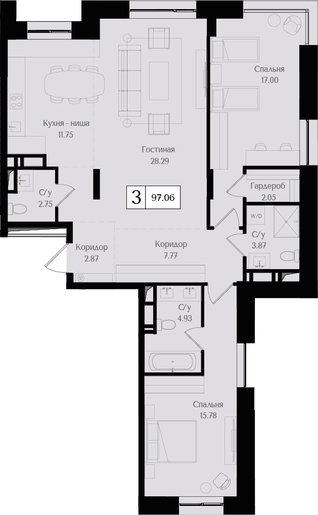 2-комнатная квартира в ЖК Eniteo на 24 этаже в 1 секции. Дом сдан.