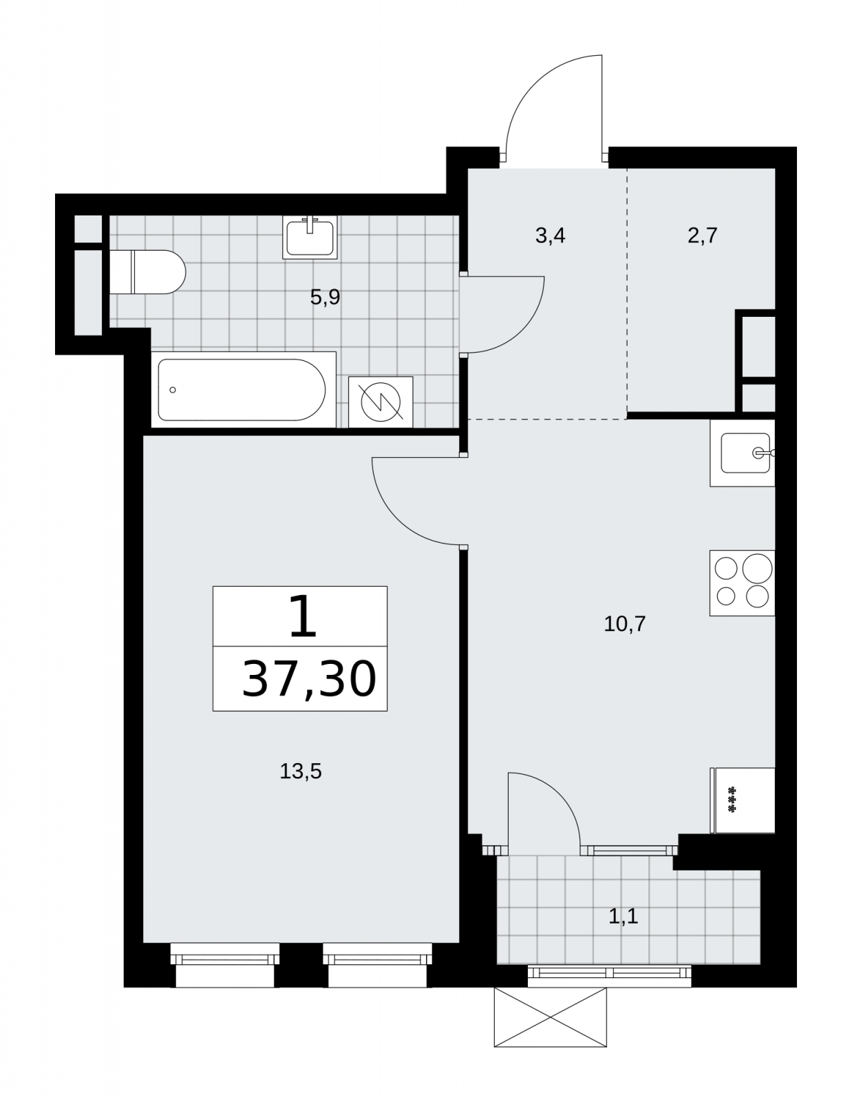 3-комнатная квартира в ЖК Eniteo на 30 этаже в 1 секции. Дом сдан.