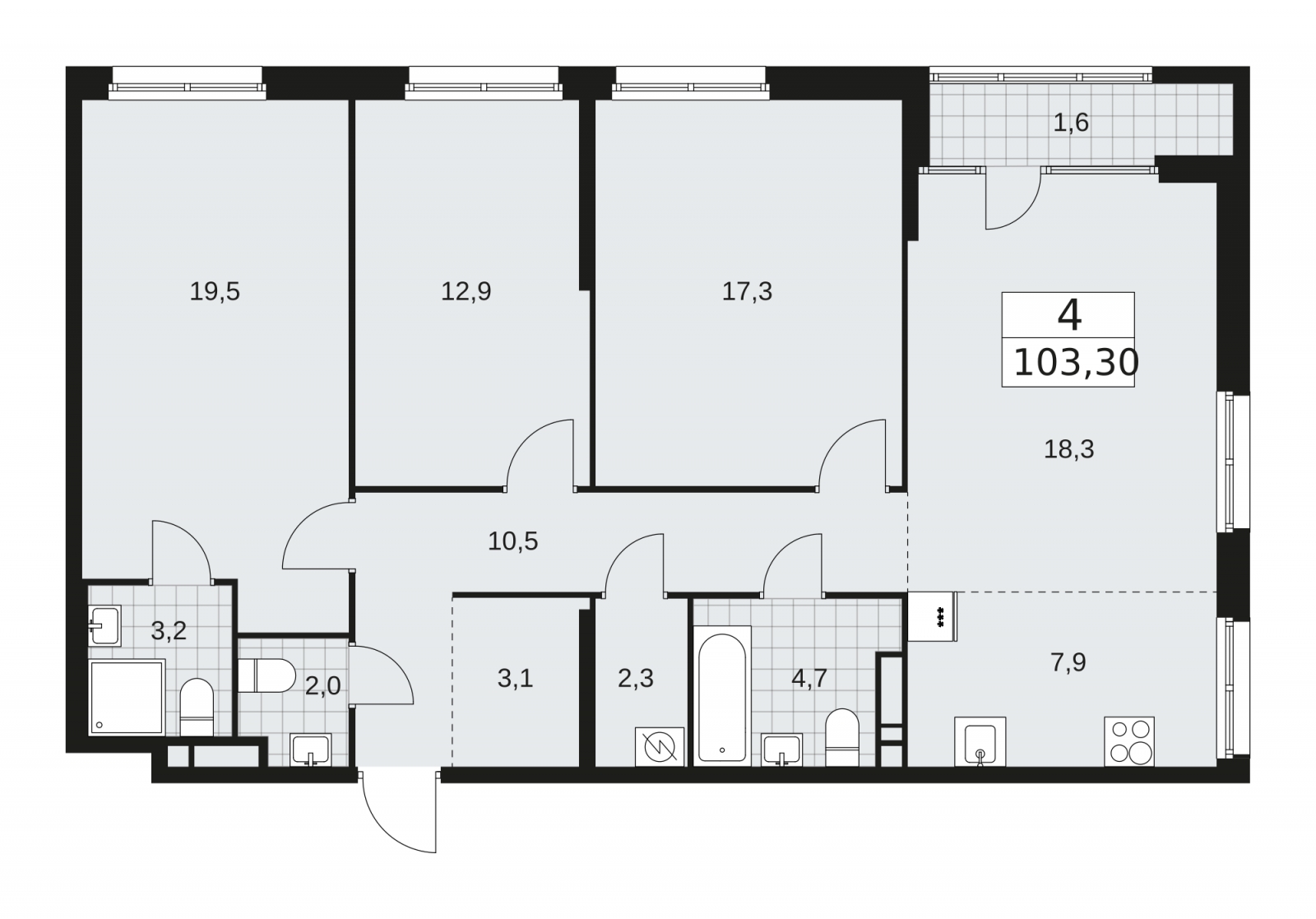 2-комнатная квартира в ЖК Savin Premier на 8 этаже в 1 секции. Сдача в 1 кв. 2025 г.
