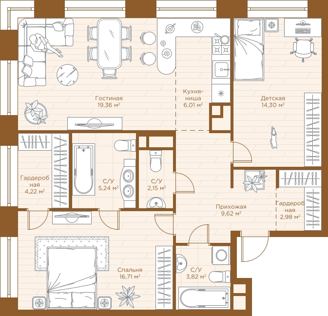 2-комнатная квартира в ЖК Savin Premier на 13 этаже в 1 секции. Сдача в 1 кв. 2025 г.