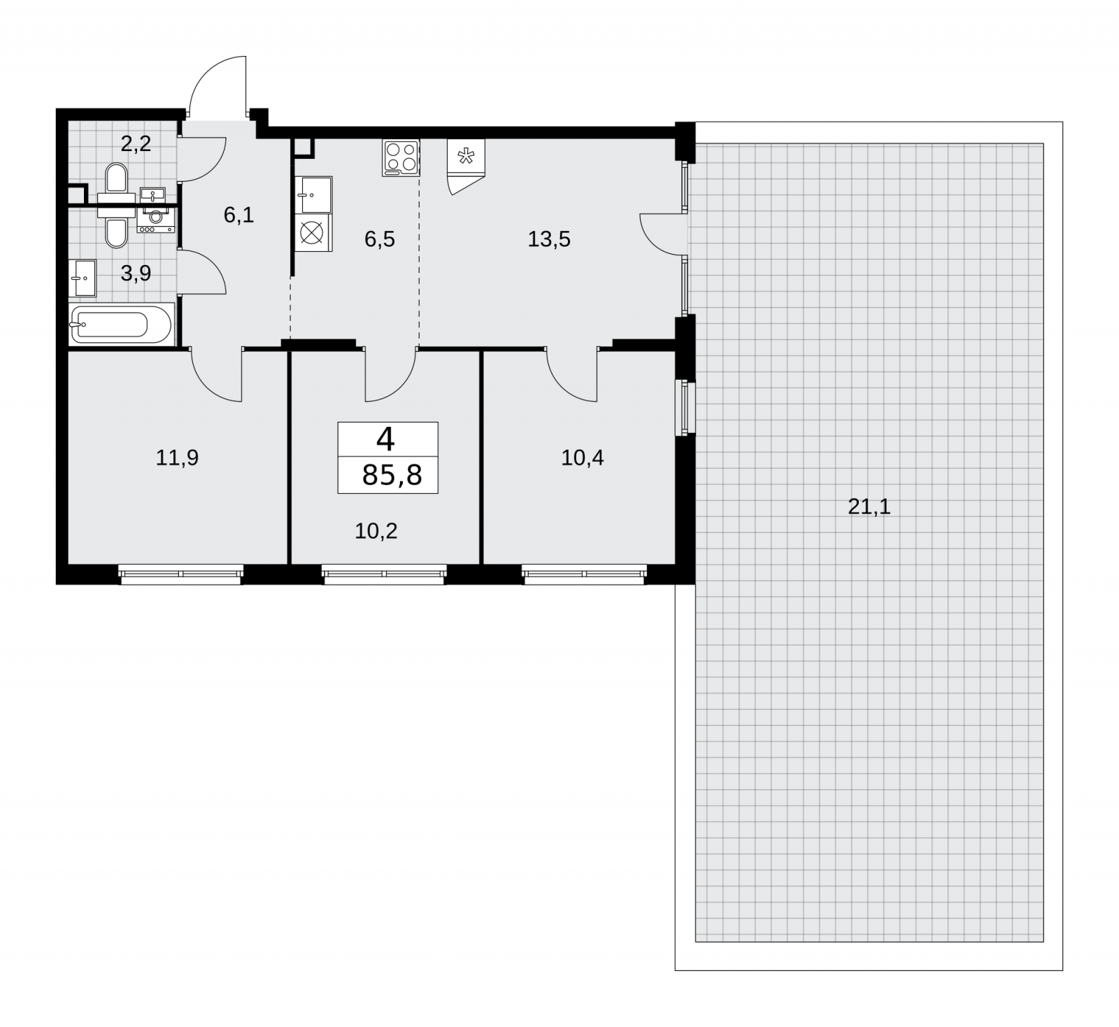 1-комнатная квартира (Студия) в ЖК Летний на 10 этаже в 1 секции. Сдача в 1 кв. 2025 г.