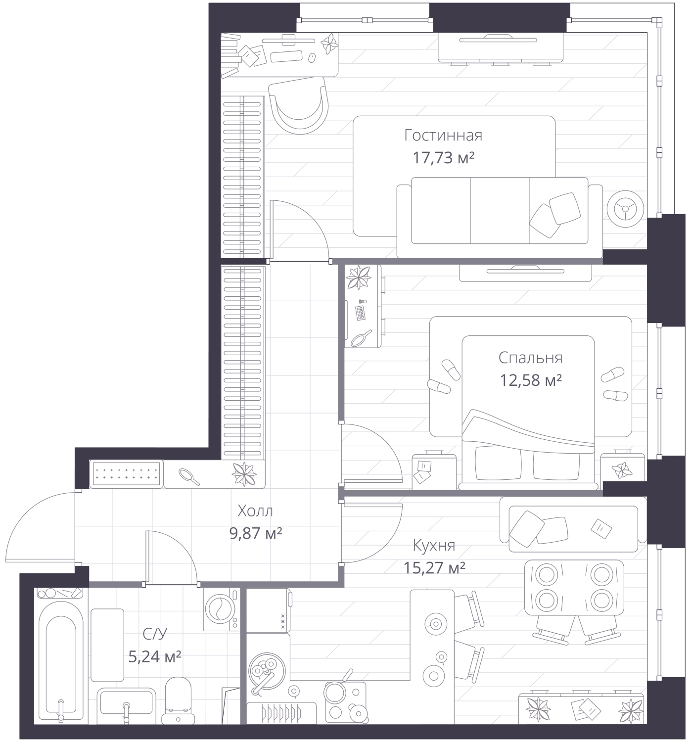 2-комнатная квартира с отделкой в ЖК Дом на Зорге на 15 этаже в 2 секции. Сдача в 1 кв. 2026 г.