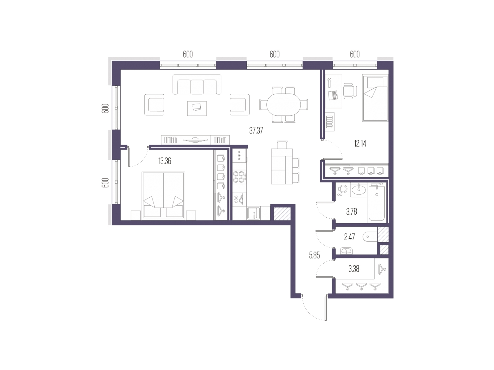 3-комнатная квартира в ЖК BAKUNINA 33 на 5 этаже в 2 секции. Сдача в 1 кв. 2025 г.