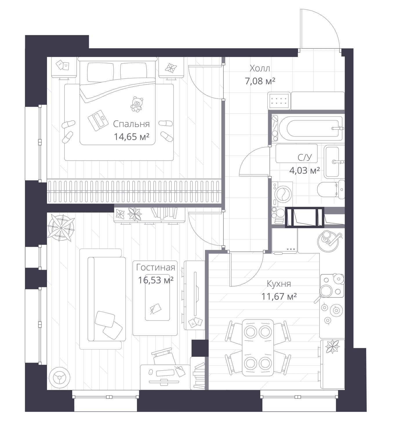 1-комнатная квартира в ЖК Savin Premier на 9 этаже в 1 секции. Сдача в 1 кв. 2025 г.