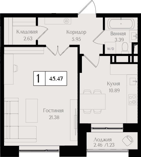 1-комнатная квартира в ЖК BAKUNINA 33 на 6 этаже в 1 секции. Сдача в 1 кв. 2025 г.