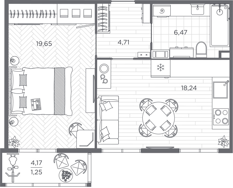 2-комнатная квартира в ЖК Savin Premier на 7 этаже в 3 секции. Сдача в 1 кв. 2025 г.