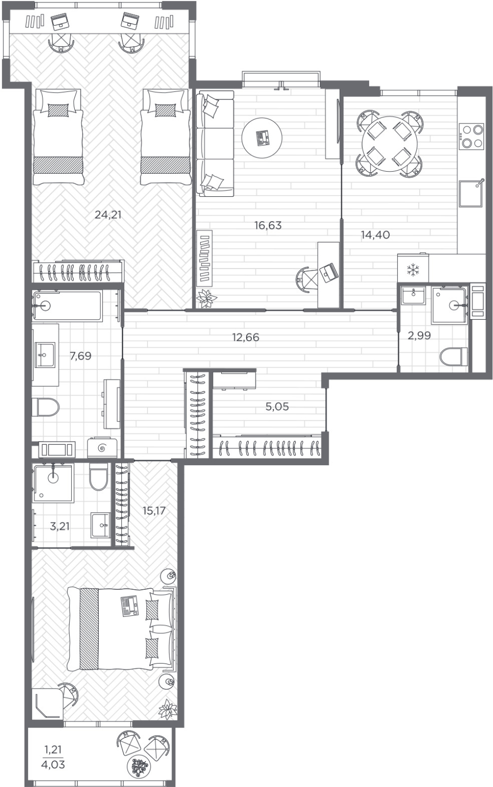 2-комнатная квартира в ЖК Savin Premier на 9 этаже в 3 секции. Сдача в 1 кв. 2025 г.