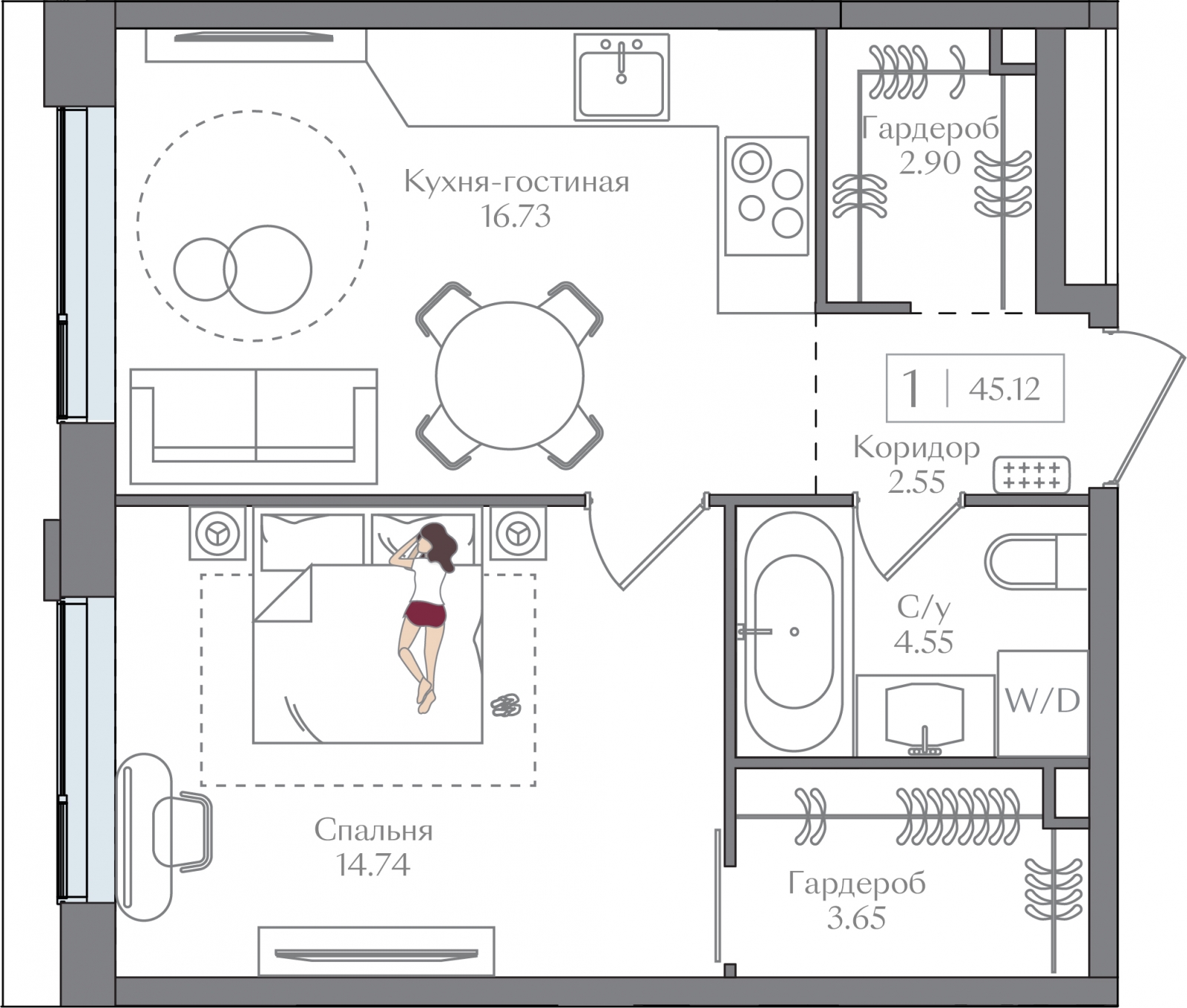 1-комнатная квартира в ЖК Savin Premier на 4 этаже в 4 секции. Сдача в 1 кв. 2025 г.
