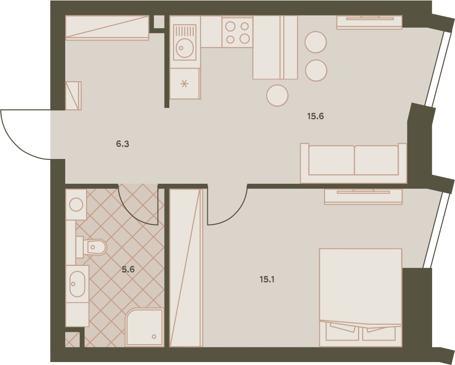 2-комнатная квартира в ЖК BAKUNINA 33 на 7 этаже в 1 секции. Сдача в 1 кв. 2025 г.