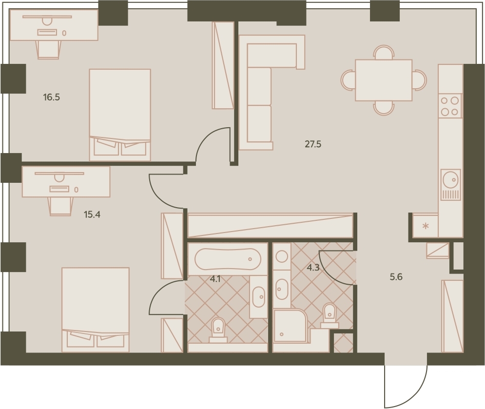 4-комнатная квартира с отделкой в ЖК Деснаречье на 14 этаже в 4 секции. Сдача в 2 кв. 2026 г.