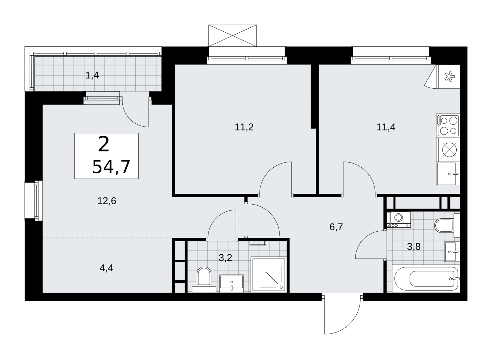 2-комнатная квартира в ЖК Скандинавия на 10 этаже в 3 секции. Сдача в 2 кв. 2026 г.