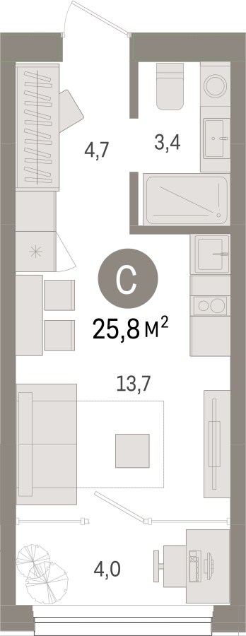 4-комнатная квартира в ЖК BAKUNINA 33 на 3 этаже в 2 секции. Сдача в 1 кв. 2025 г.