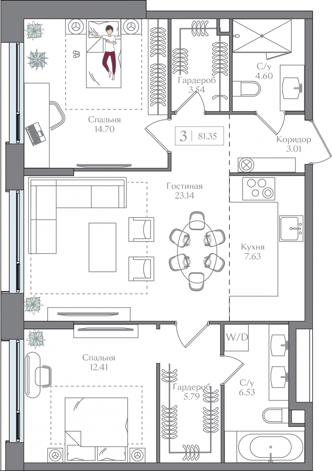 2-комнатная квартира в ЖК BAKUNINA 33 на 4 этаже в 1 секции. Сдача в 1 кв. 2025 г.