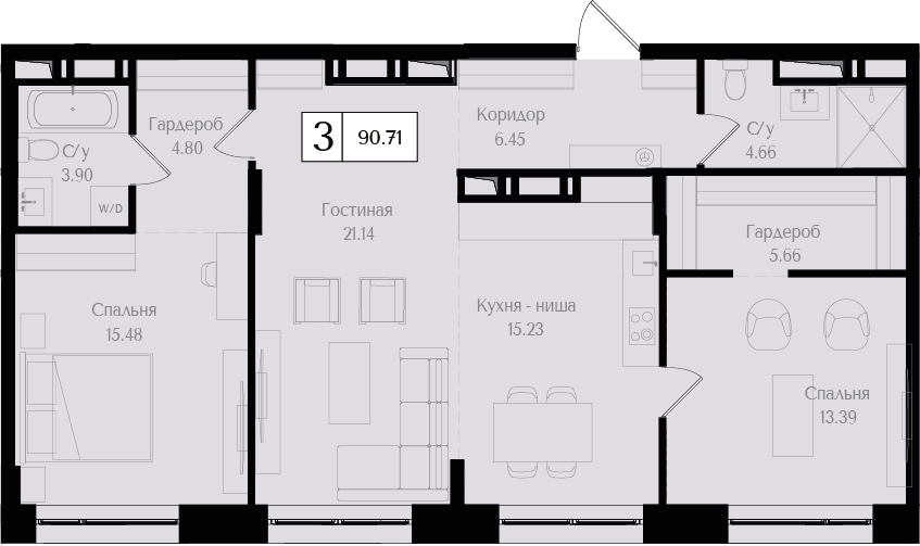 1-комнатная квартира (Студия) в ЖК SOUL на 2 этаже в 1 секции. Сдача в 4 кв. 2026 г.