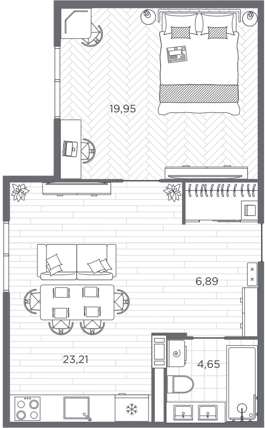 1-комнатная квартира (Студия) в ЖК UP-квартал «Воронцовский» на 8 этаже в 3 секции. Сдача в 2 кв. 2026 г.