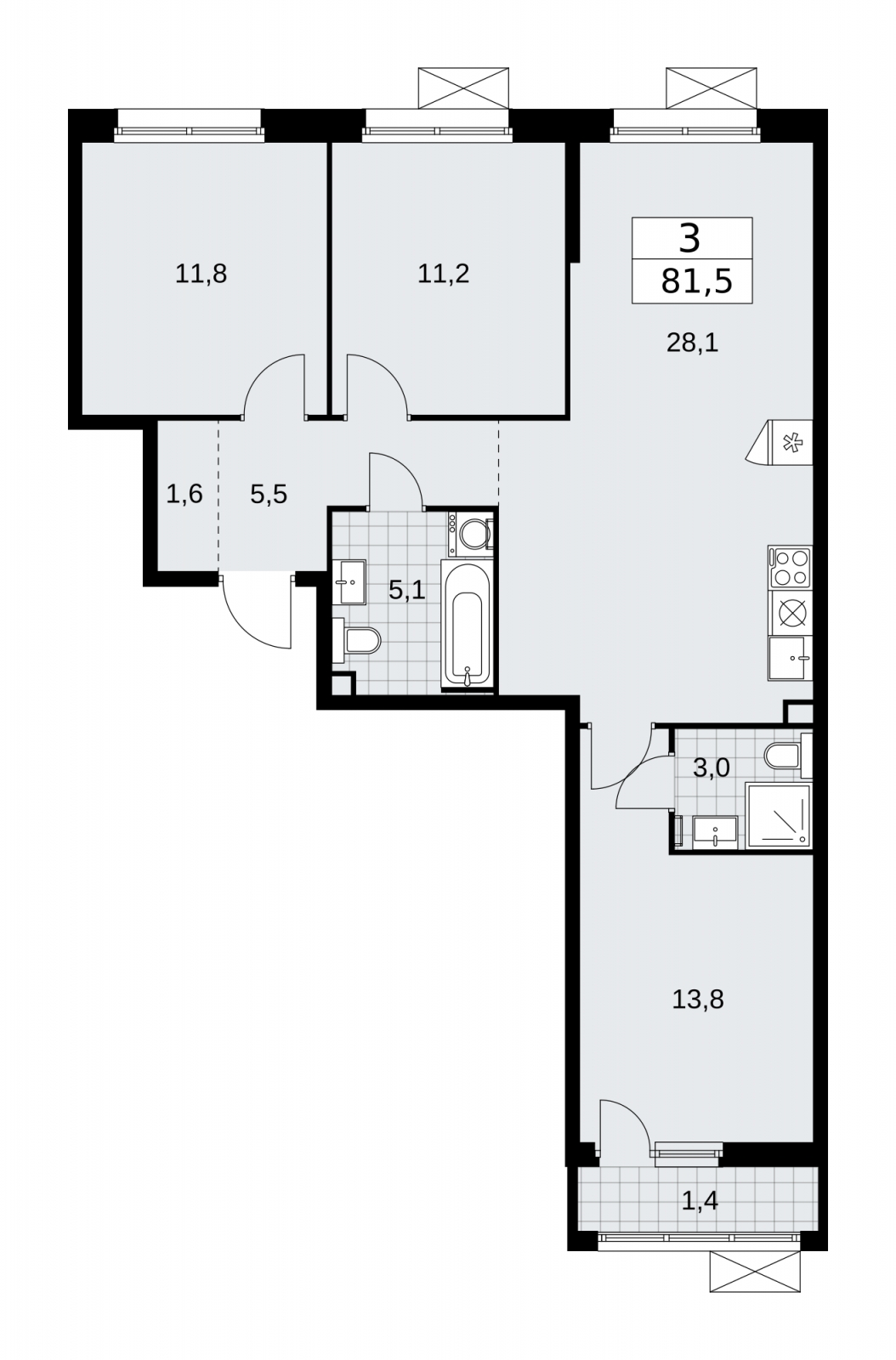 2-комнатная квартира в ЖК Скандинавия на 13 этаже в 2 секции. Сдача в 2 кв. 2026 г.