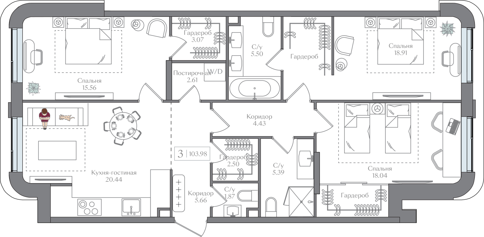 1-комнатная квартира в ЖК Беринг на 6 этаже в 2 секции. Сдача в 4 кв. 2025 г.