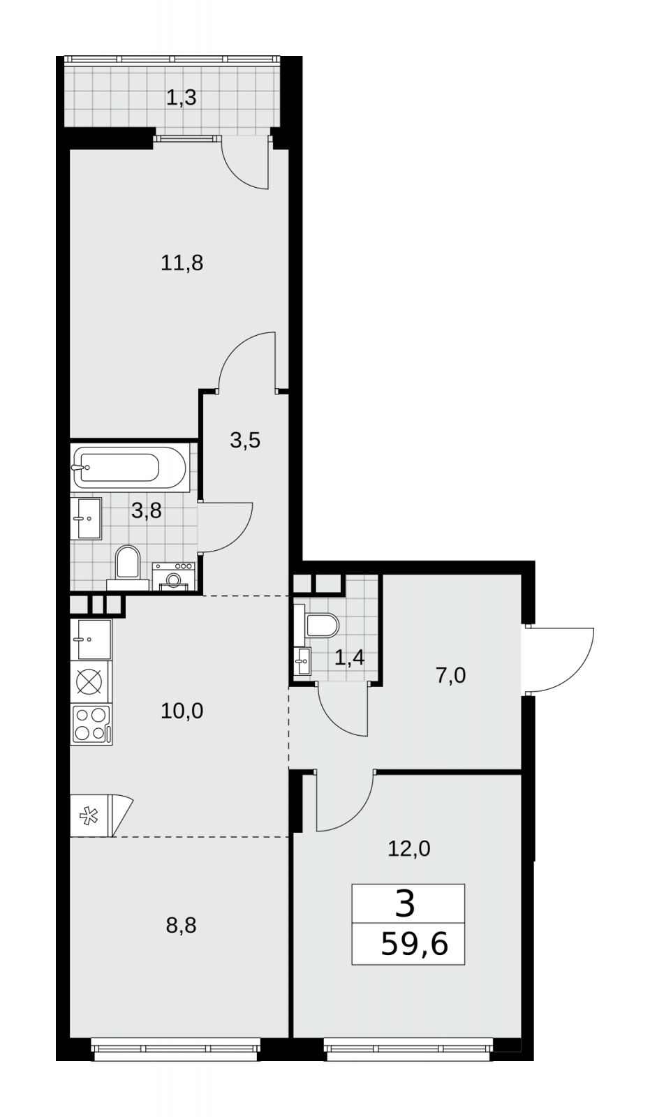 3-комнатная квартира с отделкой в ЖК Прео на 5 этаже в 1 секции. Сдача в 4 кв. 2024 г.