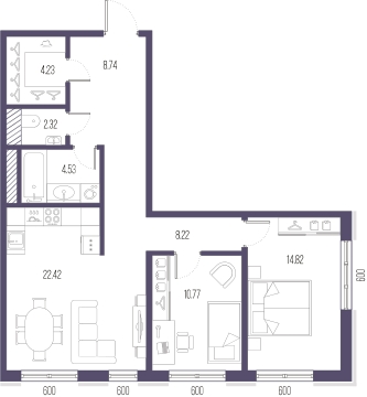 1-комнатная квартира в ЖК Деснаречье на 8 этаже в 4 секции. Сдача в 1 кв. 2026 г.