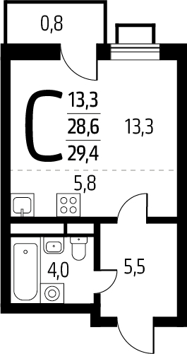 1-комнатная квартира (Студия) с отделкой в ЖК Деснаречье на 12 этаже в 3 секции. Сдача в 2 кв. 2026 г.