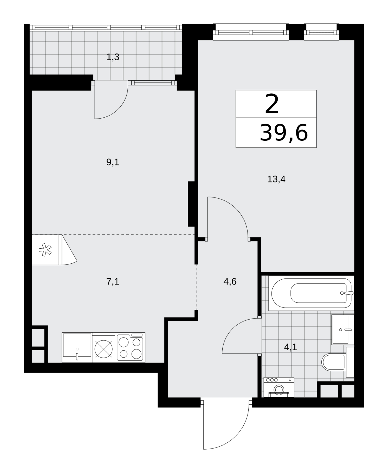 2-комнатная квартира с отделкой в ЖК AVrorA на 14 этаже в 1 секции. Сдача в 3 кв. 2022 г.