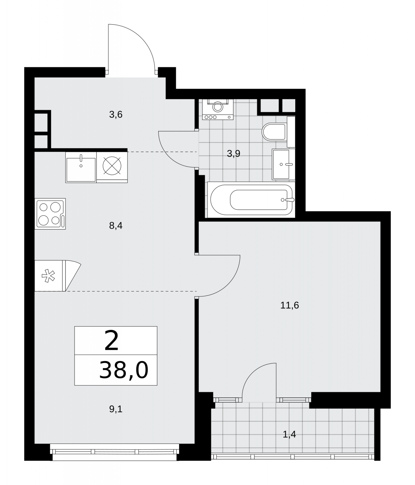 2-комнатная квартира с отделкой в ЖК AVrorA на 15 этаже в 7 секции. Сдача в 3 кв. 2022 г.