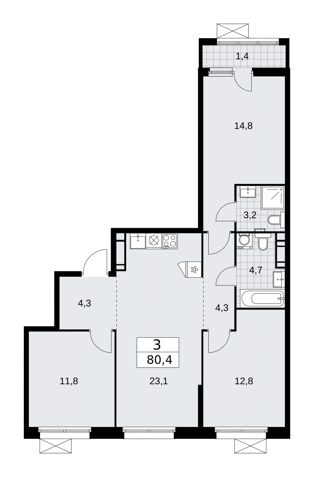 4-комнатная квартира в ЖК Сколково Парк на 8 этаже в Б секции. Дом сдан.
