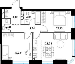 2-комнатная квартира с отделкой в ЖК AVrorA на 16 этаже в 8 секции. Сдача в 3 кв. 2022 г.